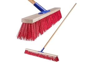 KADAX Escoba de carretera con mango largo de madera y nailon, escoba con mango de metal, amplia escoba industrial, cómoda escoba de arena, varios tamaños (80 cm)