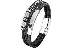 Mochity Męski skórzany pasek, 21 cm Brązowa bransoletka czarno-niebieska, męska stalowa bransoletka, męska pleciona bransoletka, biżuteria prezent dla mężczyzn, bransoletki ze skóry perłowej dla taty