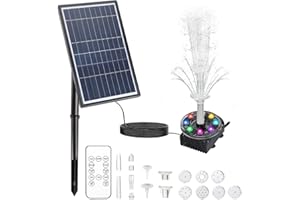 Boadw Fontaine solaire LED Télécommande avec panneau solaire 7 W Batterie intégrée 5000 mAh Pompe solaire pour bassin Pompe avec 10 styles de fontaine pour jardin, jeux d'eau, bain d'oiseaux, étang