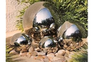 FAHD TRADERS 4x Reflective Gazing Balls for Garden - Stainless Steel Mirror Polished Spheres | Rust-Resistant, Weatherproof Garden Ornaments | Perfect for Lawn, Pond, & Home Décor | Set of 4