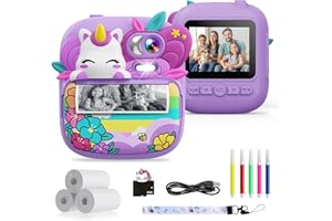 Appareil Photo Instantané Enfant, TIATUA 2,4" Écran 1080P HD Appareil Photo Numérique Enfant avec Carte 32GB et Papier Photo Imprimé, Stylos Colorés, Cadeau pour Filles Garçons 3-12 Ans