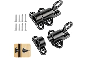 DONGFENGLION 2 Stück Automatischer Türriegel Schwarz, Selbstschließender Schlossriegel mit Feder, Schieberiegel Aluminiumlegierung, Aufschraubschloss für Türen, Fenster, Türverriegelung Innen, Gartentor Schloss