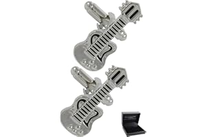 COLLAR AND CUFFS LONDON - HOCHWERTIGE Manschettenknöpfe mit Geschenk Box - Elektrische Gitarre - Stilvolle Messing - Musik Musikinstrument Lehrer - Silber und Schwarz Farben
