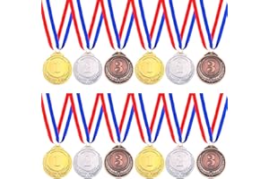 Keadic Lot de 12 médailles en métal avec ruban de cou, style olympique, médailles médailles gagnantes en bronze doré et argenté Idéal pour les événements sportifs scolaires, les compétitions de