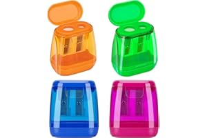 JEFURE Anspitzer 4 Stück, Doppellöcher, Dose, Bleistiftspitzer für Dicke und Dünne Stifte, Schule und Büro in 4 Farben