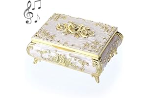 SUMNACON Metal Music Box Musical Jewelry Case Keepsake Case, Vintage Music Organizer Rose Embossed Musical Box for Christmas, Birthday, Valentines Day (Tune:You Are My Sunshine, Beige Gold)