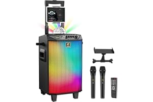 ‎TONOR Karaoke Maschine Lautsprecher, TONOR PA Anlage mit 2 Mikrofonnen Bluetooth, Microphone Karaoke Box Gerät mit Funkmikrofon Musikbox PA-System mit Discokugel für Zuhause/Draußen/Erwachsene/Kinder K20