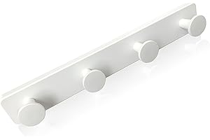 Kukicu Perchero de Pared Blanco con 4 Ganchos – Resistente y Montaje Fácil - Colgador Original para Recibidor Baño Dormitorio Cocina