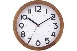 ‎SKYNATURE Wanduhr Klein, 20cm Vintage Stil Holz Wanduhr, Leise Ohne Tickgeräusche Batteriebetriebene Analog Wanduhr, Rustikal Dekorative Wanduhr für Küche Wohnzimmer Schlafzimmer, Büro, Café Naturholz