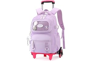 Tanou Plecak z kółkami dla dziewcząt, zdejmowany tornister, na kółkach, wodoszczelny, nylonowy, dziewczęcy, plecak szkolny dla dzieci i nastolatków, z 6 kółkami, liliowy, 30x16x45 cm