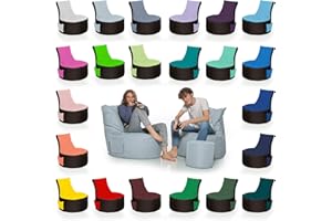 HomeIdeal - 2Farbiger Gamer Sitzsack Lounge für Erwachsene & Kinder - Indoor & Outdoor da er Wasserfest ist - mit EPS Perlen + Hocker, Farbe:Schwarz-Grau, Größe:Erwachsene + 35x30 cm