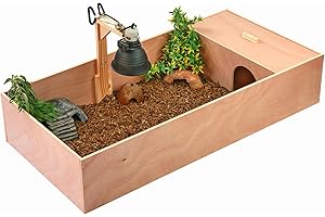 KCT Large Wooden Tortoise Table Reptile Vivarium Cage Hide with Open Run and Lamp Arm
