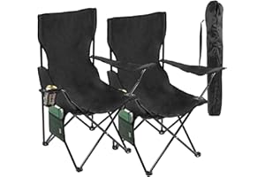 Livhome Set of 2 Camping Outdoor Folding Chairs in Black - Lightweight Portable Chair with 600D Polyester & Rip Stop | Heavy Duty Steel Frame with Cup Holder and Side Pocket