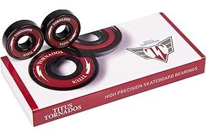 ‎TITUS TITUS Tornados Skateboard Ball Bearings ABEC 7 with High-Speed Nylon Holder and Removable Shields, Robust Quality Bearings Made of High-Grade GCR 15 Chrome Steel, 8 Ball Bearings and 4 Spacers Also