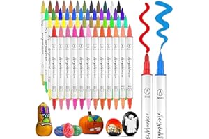 AOMEES 48 kolorów, 24 sztuki akrylowych markerów malarskich, z podwójną końcówką, permanentne markery akrylowe, permanentne, wodoodporne, zestaw pisaków do drewna, kamienia, kamienia, ceramiki (48)