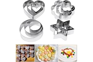 AMISON Cortadores de Galletas 12 piezas Acero Inoxidable con Formas de Corazón, Círculo, Estrella y Flor para Hornear Cocina