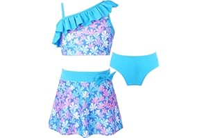 IEFIEL Traje de Baño de Tres Piezas para Niñas Crop Top y Braga Bikini de Natación Bañador con Falda Ropa de Playa Piscina Surf 5-16 Años