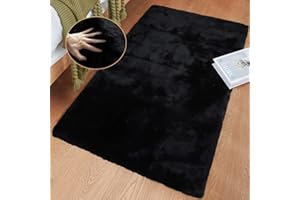 ORINOVA Teppich Waschbar Flauschig Schwarz Fellteppich 60x90 cm Kunstfell Kurzflor Teppich Wohnzimmer Schlafzimmer Kinderzimmer Deko Weich Rechteckig
