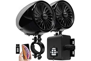 Aileap MX150 Moto Sistema Audio Amplificatore con AUX, USB, Radio FM, 4 Inch Gamma Completa Impermeabile Bluetooth Altoparlanti Stereo, Adatto per 1-1.5 in. Manubrio Moto ATV UTV (Nero, Ventilatore)