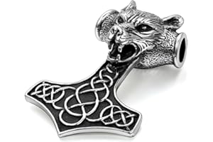 OIDEA Herren Wikinger Wolfskopf Halskette: Wolf Kopf Halbmond Thors Hammer Anhänger mit Weizenkette Odin Glocke Speer Spartaner Helm Nordisch Viking Schmuck Geschenk für Männer