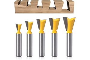 SYULCR 5 Pièces Fraise Defonceuse à Queue D'aronde, Fraise a Surfacer en Carbure de Tungstène 8mm, Fraises à Rainurer pour Défonceuse 1/4" 1/2" 3/8" 5/8" 3/4" pour Le Travail du Boi (5)