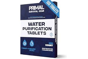 PRIMAL SURVIVAL GEAR Water Purifier Tablets –Water Purification Tablets for Emergency Water - Hiking, Camping, Survival, Emergency – Drinking Water Filtration System Survival Tabs - Purificador De Agua - 100 Tablets - 4G