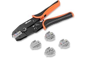 KF CPTEC 5 PZ Set Pinze Crimpatrice Capicorda, Pinze Piegatrici Matrici Intercambiabili per connettori termoretraibili, isolati e non isolati, Puntale