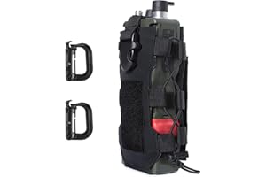 MUCHER Portabotellas táctico Molle para botellas de agua, duradero, militar, con 2 ganchos, soporte para botellas de agua para exteriores, senderismo, caza, camping, entrenamiento, Negro , Bolsillo