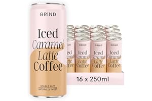 Grind Caramel Iced Coffee Cans – 16x 250 ml – Ready To Drink – Double Shot with 100% Arabica Coffee – Low Calorie with Natural Flavourings