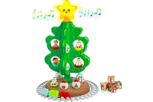 HANDWELL Mon Premier Sapin de Noël Pour Enfants,Coffret de Décoration de Sapin de Noël pour Tout-petits Avec étoile Lumineuse et Musique,Circuit de Train à Monter Soi-même,Cadeaux de Noël pour Garçons et Fille