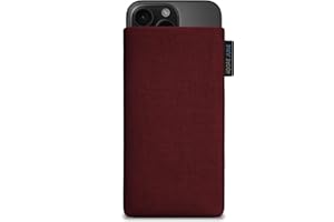 Adore June Classic Bordeaux-Rot Tasche kompatibel mit iPhone 16 Pro Max 2024 Handytasche aus widerstandsfähigem Cordura Stoff mit Display Reinigungs-Effekt, Made in Europe