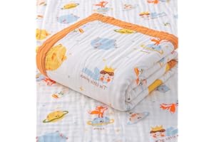 Hivia 110 * 110CM Mussole Neonato Cotone-6 Strati di Morbida e Confortevole Copertina Neonato Cotone,100% Cotone Coperta Neonato Adatto per Culla, Carrozzina|Orange Planet