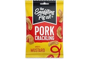 THE SNAFFLING PIG CO Snaffling Pig Pork Crackling 40g x 12 - Low Sugar High Protein Keto Savoury Snack (Mighty Colman's Mustard)
