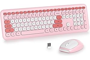 SOLIDEE Combo Tastiera e Mouse Wireless Colorato,tastiera per macchina da scrivere retrò 2.4GHz,104 Tasti con Tastierino Numerico,Tastiera a Membrana Silenziosa(Americana QWERTY)(Pro Pink)