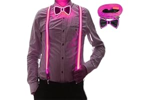 YeahBoom Tirantes y Pajarita LED Luminosos para Hombre,Tirantes LED Luminosos, para Festival de Música,Fiesta de Disfraces de Halloween,Navidad,Neon Light Up Dark Party Supplies for Party Deco