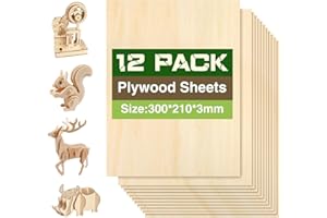 lompyeu Sperrholzplatte 3mm, A4 300x210mm 12 Stück Holzbrettchen，Bastelholz für Schnitzholz, DIY Bastelarbeiten, Holzzuschnitte, Modellbau