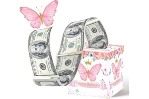 VALICAER Happy Birthday Surprise Money Box for Cash Gifts, Funny Pull Cash from Money Case for Women Men Surprise Money Presentation Box DIY Money Gift Ideas for Birthday Decoration Party (Butterfly)