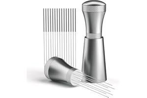 WELCLOUD Tampon à café Wdt Tool, 2 en 1 - Tampon à expresso - 51 mm - En aluminium - Avec support - 7 x 0,3 mm - Acier inoxydable 304 - Outil professionnel WDT - Outil de distribution d'expresso - Pour barista