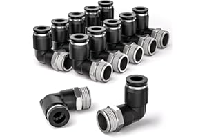 Bwintech 12 Pcs 8mm Tubing OD x 1/4" Male BSP Thread 90 Degree Elbow Push in Connect Pneumatic Fitting,PL8-02 Quick Release Air Line Adapter