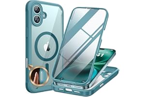 Miracase 360 Grad für iPhone 16 Hülle mit Magsafe, Eingebaut Glas Schutzfolie, Komplettschutz HandyHülle Magnetisch Stoßfest Case für iPhone 16 Schutzhüllen 6,1 Zoll, Grün
