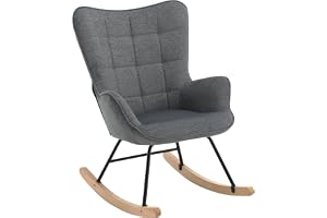 WOLTU gungstol vardagsrum, amningsstol, vadderad, mörkgrå | Gungstol med armstöd, bekväm relaxstol, sammet, 90T x 68B x 94H c