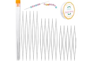 DIPEER 15 Pcs Beading Needles, 3 Sizes Stainless Steel Big Eye Bead Needles, Bead Threader, Embroidery Beading Needles with Clear Elastic Rope and Threader for Craft Jewelry Making