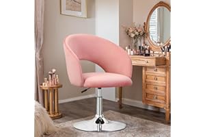 Ckaff Chaise de Coiffeuse, Tabouret de Maquillage, Chaise de Salle à Manger Pivotante, Tabouret de Bar Réglable en Hauteur, Fauteuil de Salon Relax Tabourets de Cuisine avec Dossier et Socle, Rose