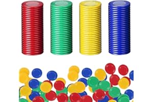 DYZOXA 200PCS Poker Chips Tokens for Events Drinks Tokens Poker Chips Set Counting Chips for Children Base 10 Maths Equipment 4 Colors (Red, Blue, Green, Yellow, 25MM)