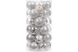 Sea Team Nietłukące się przezroczyste plastikowe bombki świąteczne wypchane delikatnymi elementami dekoracyjnymi, 50 mm, zestaw 30 szt., srebrne