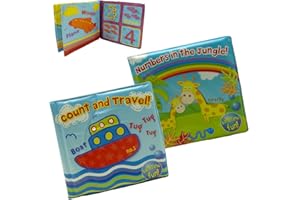 WE SEARCH YOU SAVE Pack of 2 - One Of Each Jungle/Travel Baby Bath Time Book - Colorful and Waterproof Soft Body Book