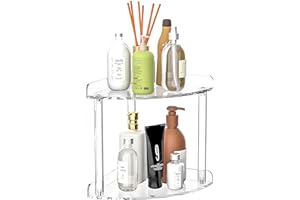 Sezanrpt 2 Tier Countertop Corner Organizer Shelf 7x7x8 Inch, Acrylic Bathroom Organizer Corner Shelf for Countertop, Clear Vanity Storage Organizer for Skincare, Cosmetics, Perfume