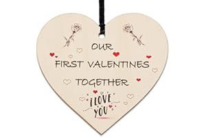 DECOGIFTS Valentine Gifts For Him Or Her First Valentine'S Day Together Card Romantic 1St Valentines Gifts For Boyfriend Girlfriend Valentines Hamper For Men Male Galentines Day Wooden Heart Sign