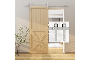 BARNSMITH Brushed Nickel Sliding Barn Door Track Heavy Duty Steel J Shape Roller Hanger Closet Door Kit for Wooden Door, 6.6FT/200CM