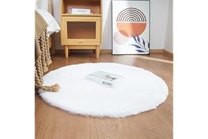 ‎GHOUSE Ghouse Teppich Rund 90x90 cm Weiß Flauschig Weich Wohnzimmer Schlafzimmer Dekoration rutschfest Kurzflor Teppich Waschbarer Carpet